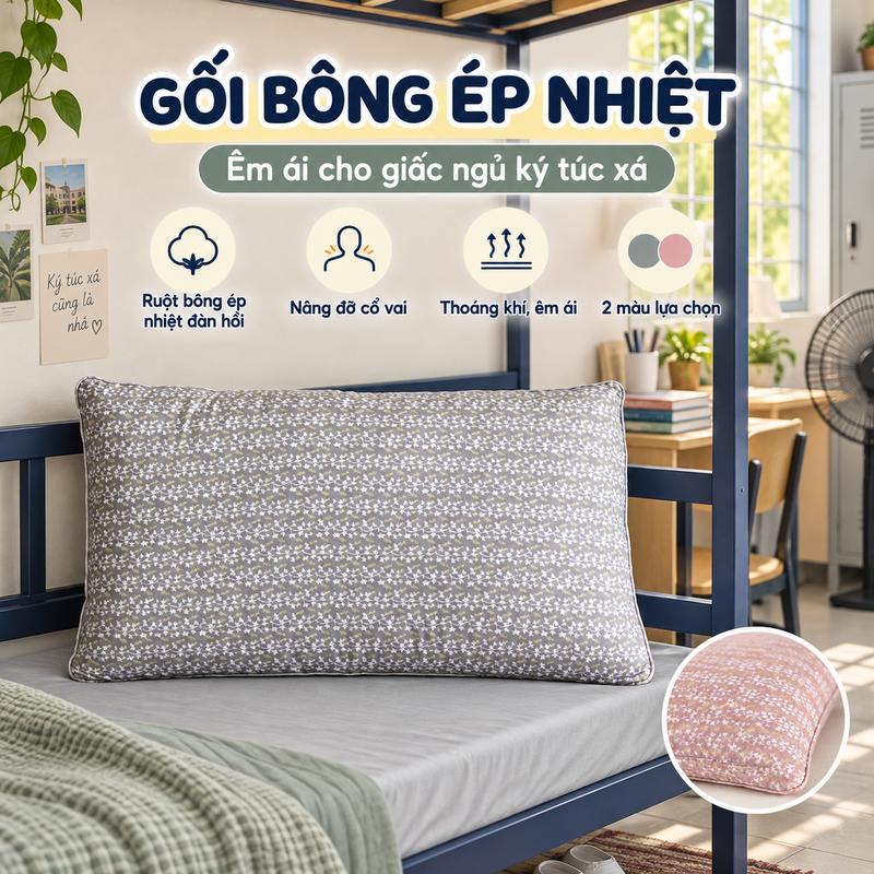 Gối bông ép nhiệt, gối ngủ ký túc xá, gối nằm sinh viên, ruột gối đàn hồi, nâng đỡ cổ vai gáy, mềm mại thoáng khí, êm ái dễ ngủ, gối phòng trọ, gối đơn gối hoa văn, nhiều màu lựa chọn, tiện lợi giá rẻ