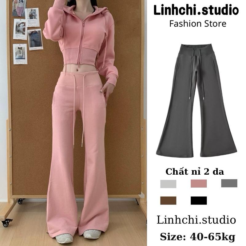 Hàng L1-CÓ DÁNG NẤM Quần ống loe mã 243 chất nỉ 2 da phối cạp tăm tôn dáng_Linhchi.studio