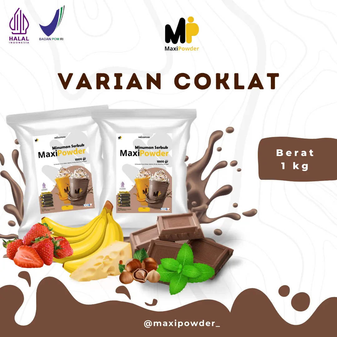 Bubuk Minuman Rasa Varian Coklat 1kg / Minuman Kekinian Varian Coklat Termurah / MaxiPowder