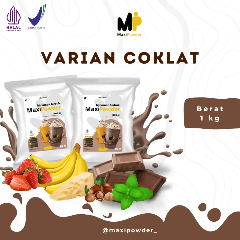 Bubuk Minuman Rasa Varian Coklat 1kg / Minuman Kekinian Varian Coklat Termurah / MaxiPowder 0