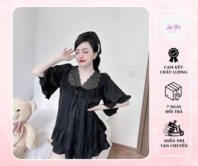 Bộ đồ ngủ tiểu thư thu đông vẫn mặc xinh lụa latin- quần đùi không túi- Shop Anh Tùng- thế giới đồ ngủ