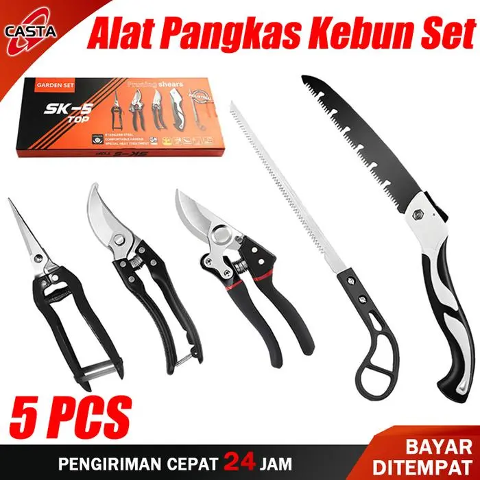 NEW PRODUK CASTA 5PCS/SET GUNTING PEMANGKAS TAMAN SET GUNTING TANAMAN PREMIUM, GUNTING TAMAN, GERGAJI LIPAT EKOR AYAM ALAT PEMANGKAS BERKEBUN
