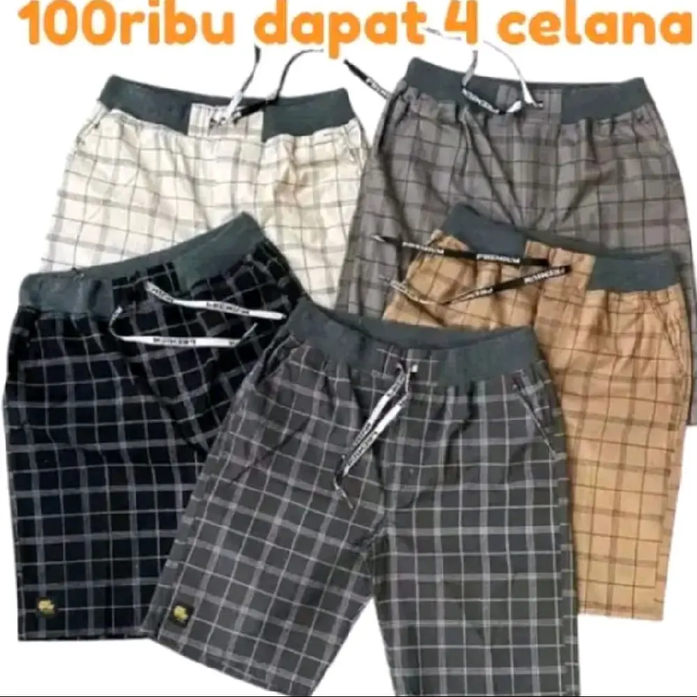 TERLARIS 100RIBU DAPAT 4 CELANA PENDEK TARTAN PRIA Celana Pendek Pria Motif Casual