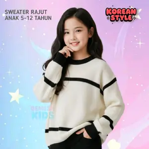 Baju Atasan Sweater Rajut Anak Perempuan Usia 5-12 Tahun Korean Style - Fashion Kids Cewek Cantik Kemeja/Blouse salur