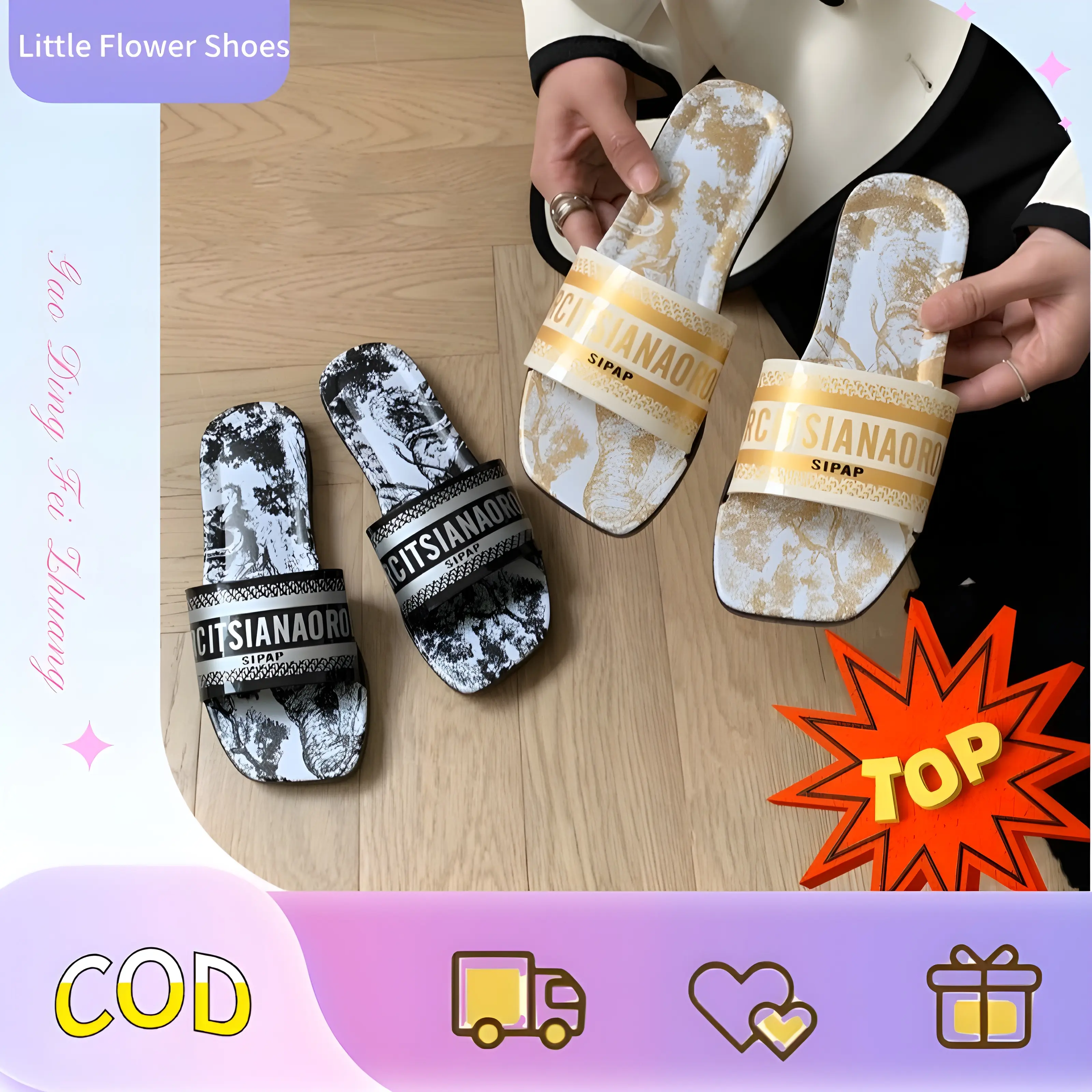 Flat Shoes Sandals and Slippers for Outer Wear Rhinestone One-Line Fairy Style Sandals Trendy