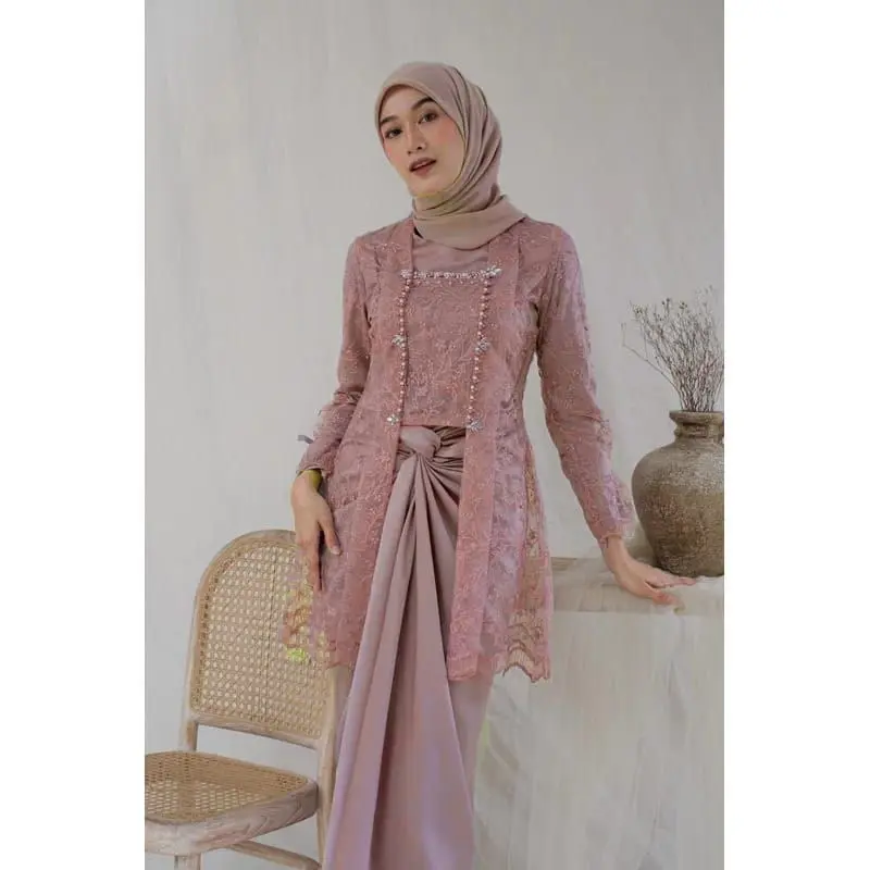 ANESKA-Oneset Hera Kebaya Kutubaru Modern Brukat Premium Cantik Elegan Setelan Rok Lilit Wanit Dewasa