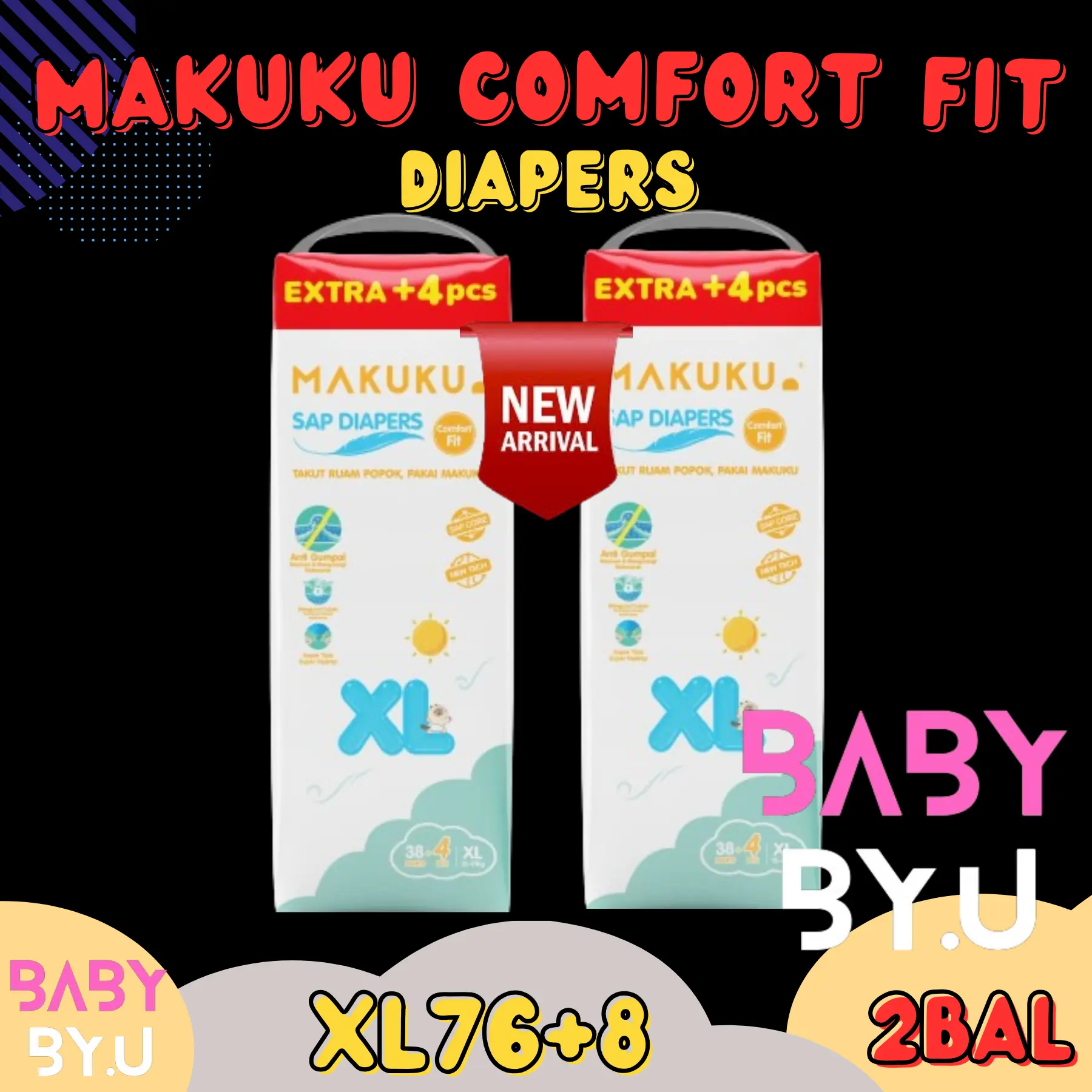 [2BAL] MAKUKU COMFORT FIT SAP DIAPERS PANTS XL