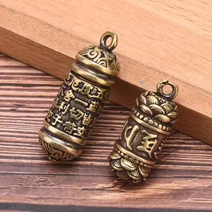 1PC Hollow Brass Buddha Sutra Cylinder Pendant Keychain Necklace