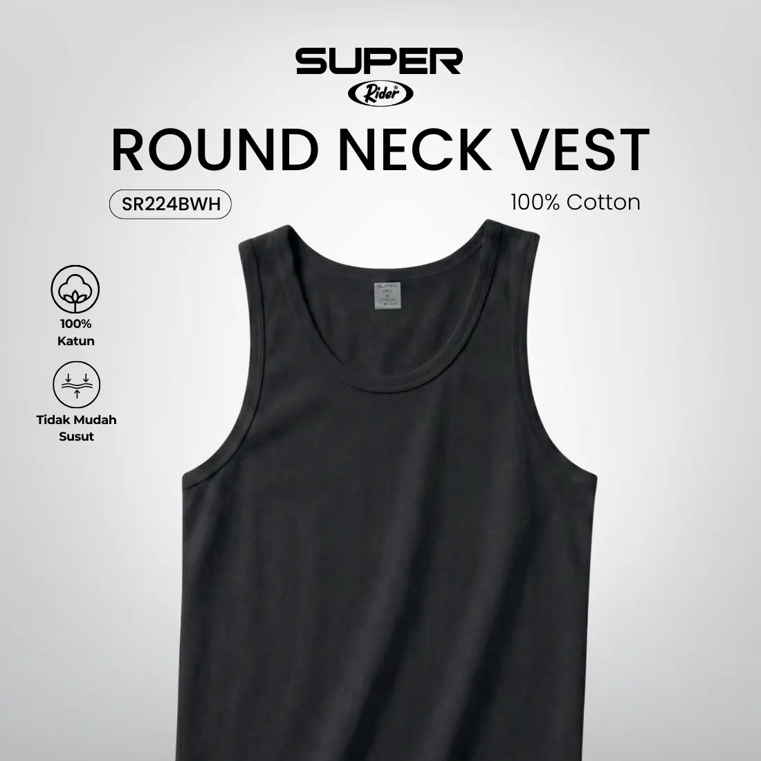 Super Rider Vest - Singlet Pria SR224BWH Warna Hitam isi 1 Pcs