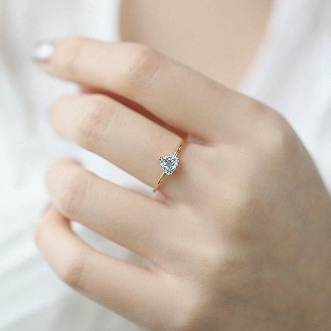 Nhẫn Xanh da trời nguyên bản dành cho nam và nữ, nhẫn mở hình tam giác có thể điều chỉnh, Retro, thương hiệu phụ nữ, đồ trang sức bạc, dễ thương, phụ kiện thời trang Hàn Quốc, nhẫn cặp đôi, Vintage 1