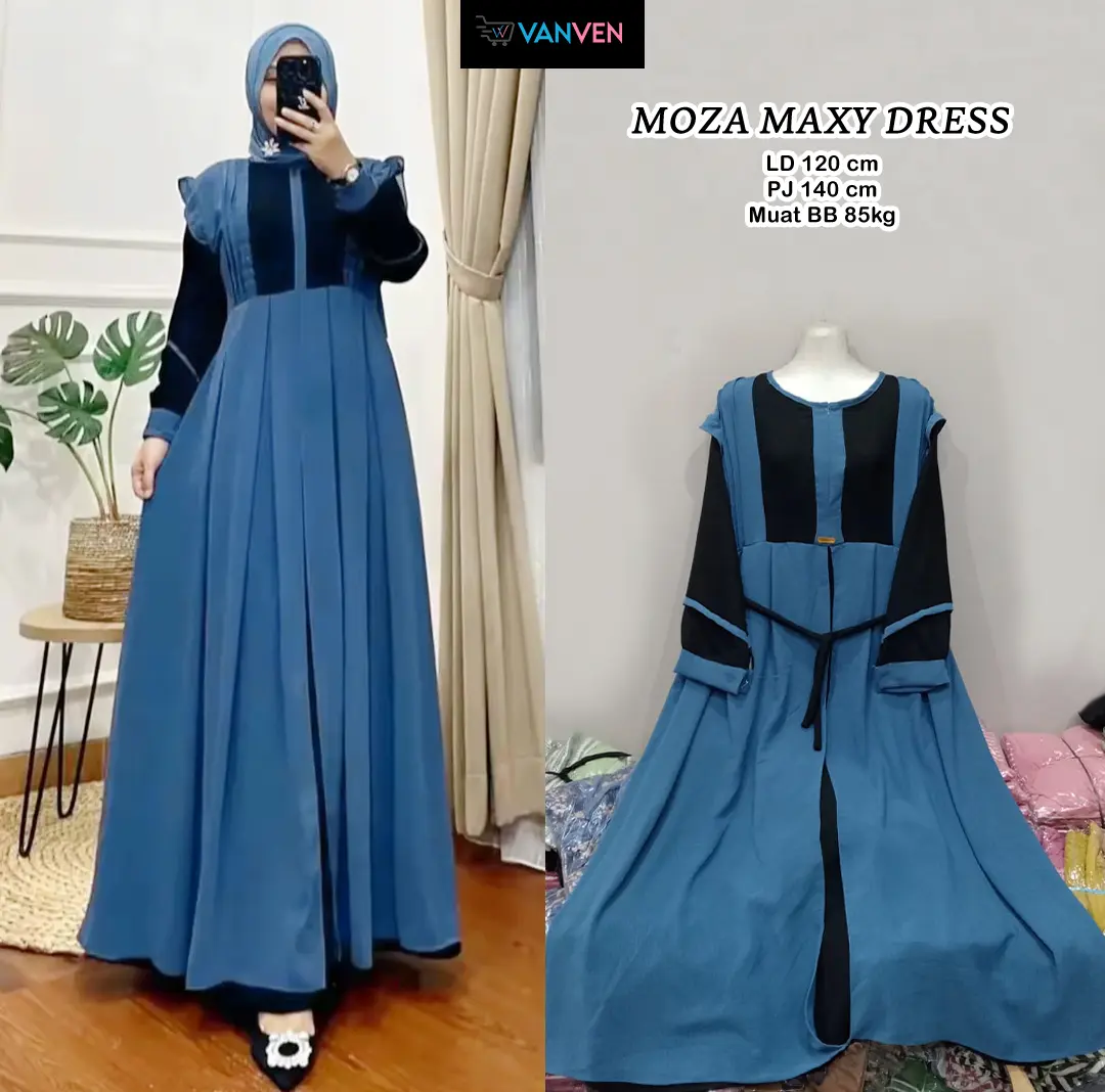 VANVEN - Moza Maxy Dress Kondangan Mewah Ukuran Jumbo Gamis Pesta Simple Lengan Panjang Wanita Remaja Syari