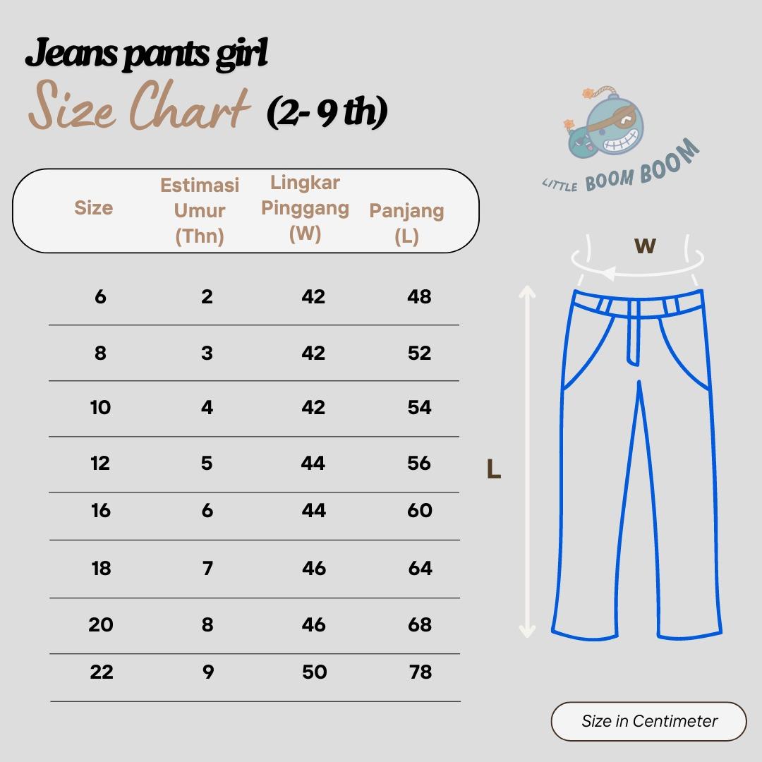 Celana Jeans Kulot Anak Perempuan Little Boom Boom Import - Biru/ Motif Cutbray Basic - Stretch Jeans - Size 1,5 - 8 Tahun