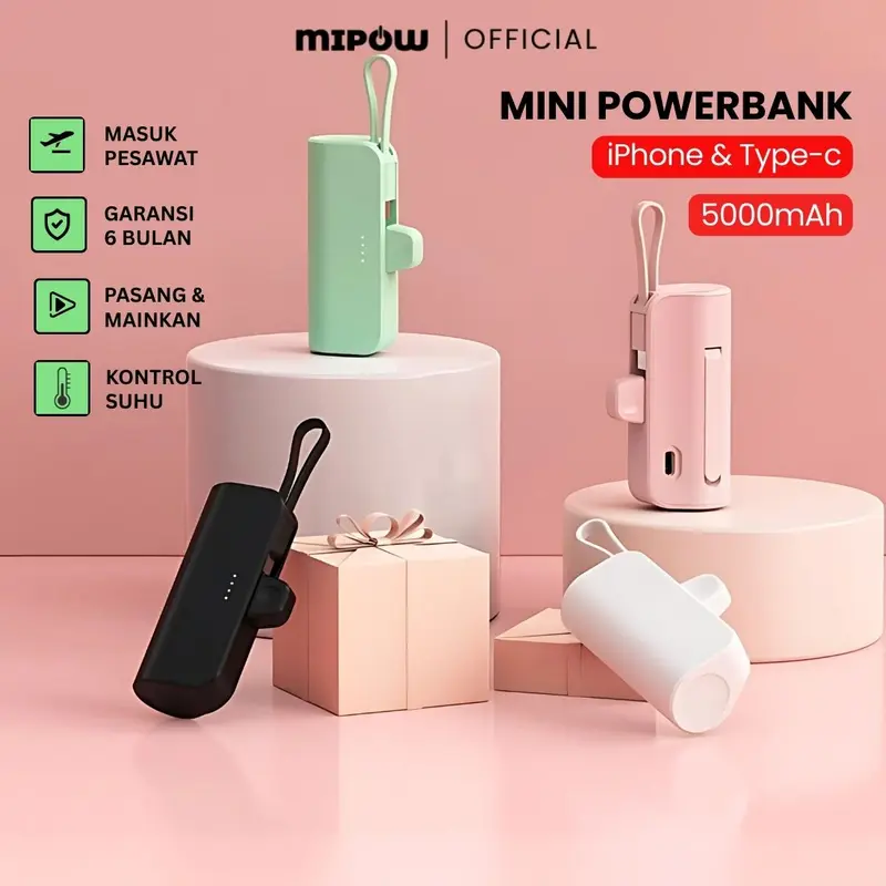 MIPOW Mini Powerbank 5000 mAh Power Bank Kapsul Type C Lightning iOS Mini Portable Pawerbank For iPhone 0
