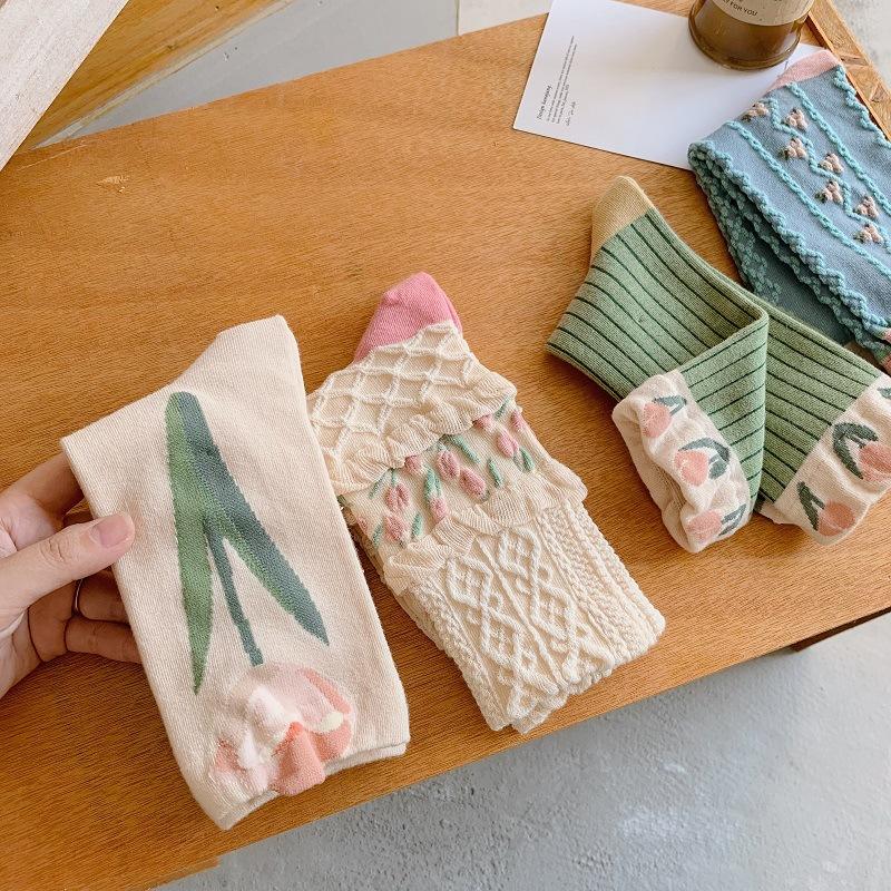 Product Introduction of Tất Nữ, 4 Đôi, Xu Hướng Hoa Phong Cách Hàn Quốc, Tất Cotton Thường Ngày Cho Bé Gái, Xếp Nếp, Xếp Ly, Dễ Thương Và Ngọt Ngào, Thoáng Khí, Tất Phi Hành Đoàn Kawaii Cho Bé Gái 5