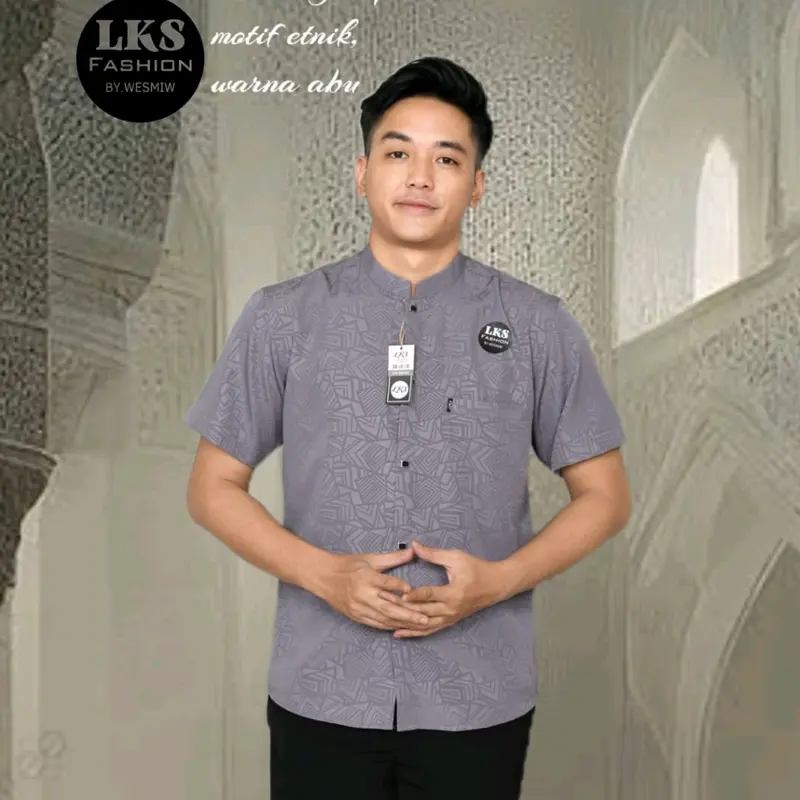 Kemko sultan atau  Koko tangan pendek  Atasan Pria Dewasa motif etnik depan kancing vareasi bahan  Katun embos berkualitas terbaik Nyaman di pakai Baju Hitam 8