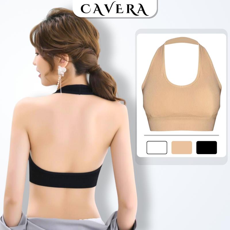 Áo bra nữ khoét lưng có mút ngực - Áo bra thun cổ yếm gân tăm cotton tôn dáng sành điệu Top Women -- CAVERA VNB0476