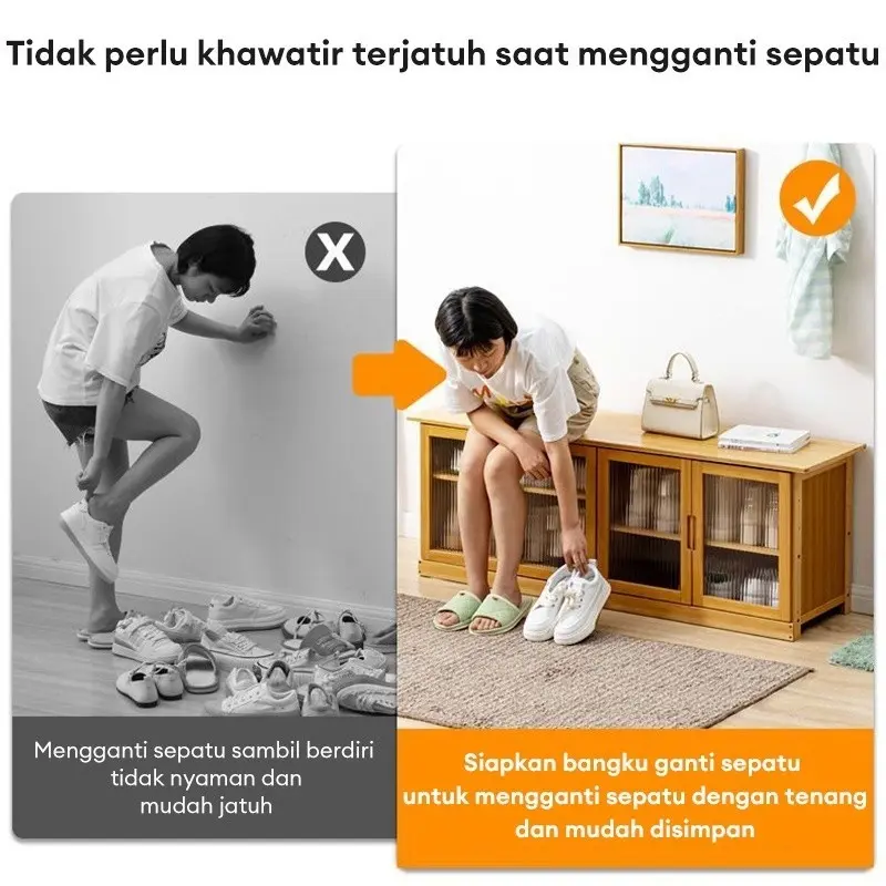 Lemari Sepatu bambu Rak Sepatu Duduk Lemari Sepatu Bambu Lemari Sepatu Multifungsi dengan dan Hemat Ruang Bangku Ganti Sepatu Rak Sepatu Berlapis-Lapis rak tv rotan plastik lemarili pat storage cabinet lemari sepatu aesthetic lemari rotan aesthetic 1