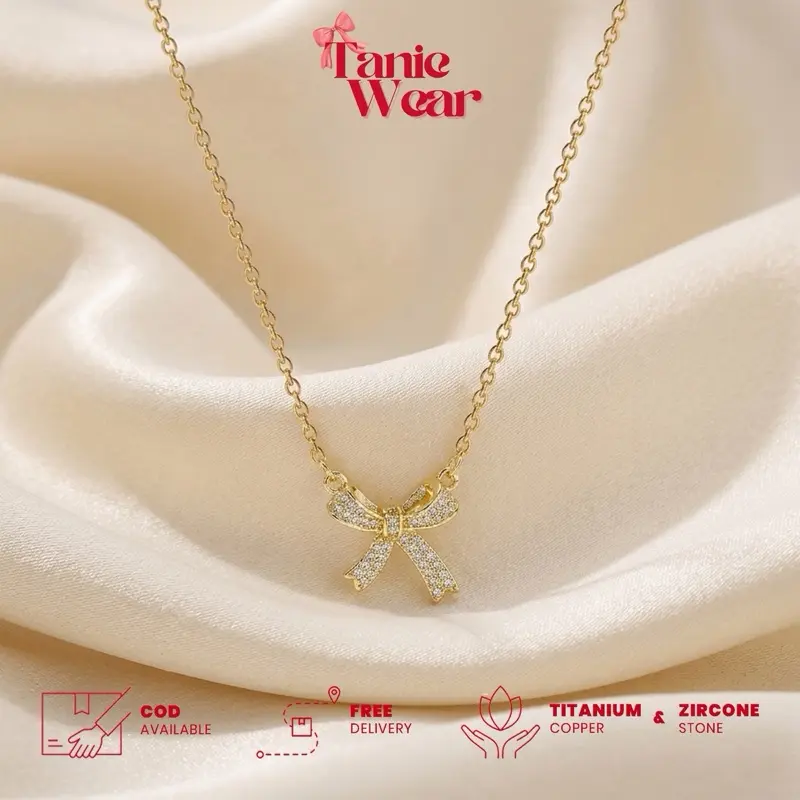 TANIE - Bloom Necklace | Kalung Wanita Emas  - Aksesoris Wanita | Kalung Wanita Titanium Tembaga | Kalung Wanita Batu Diamond Zirkon Berkilau | Kalung Wanita Pita Gold Emas