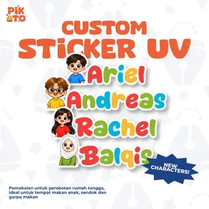 PIKATO Sticker UV DTF Custom Nama Cute Tahan Air Hight Quality Piring Tumbrl Gelas Praktis