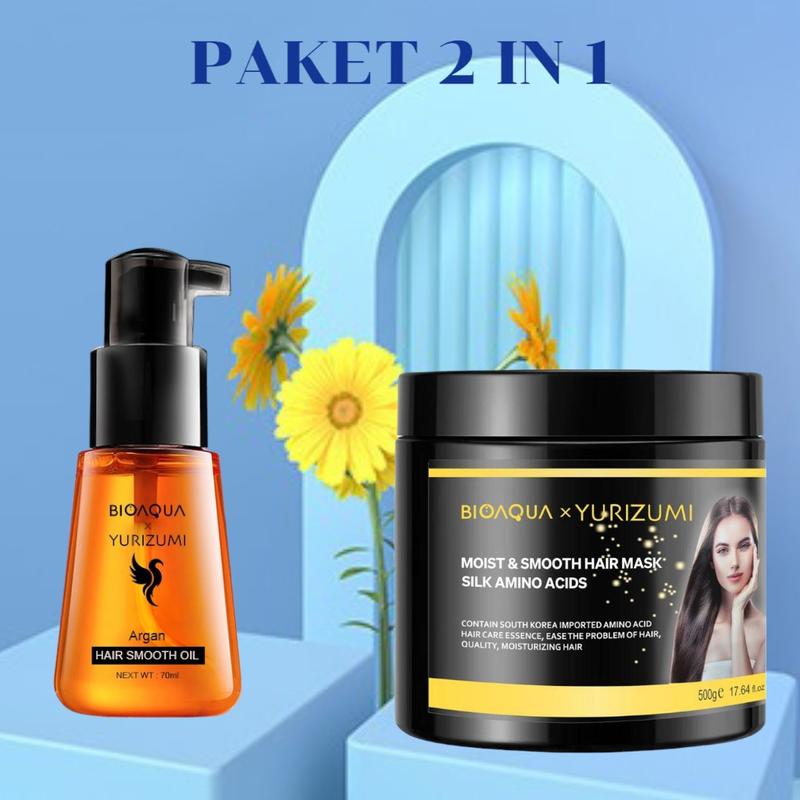 PAKET 2 IN 1 BPOM Bioaqua x Yurizumi Hair Mask Creambath dan Hair Serum 70ml Perawatan Argan 2