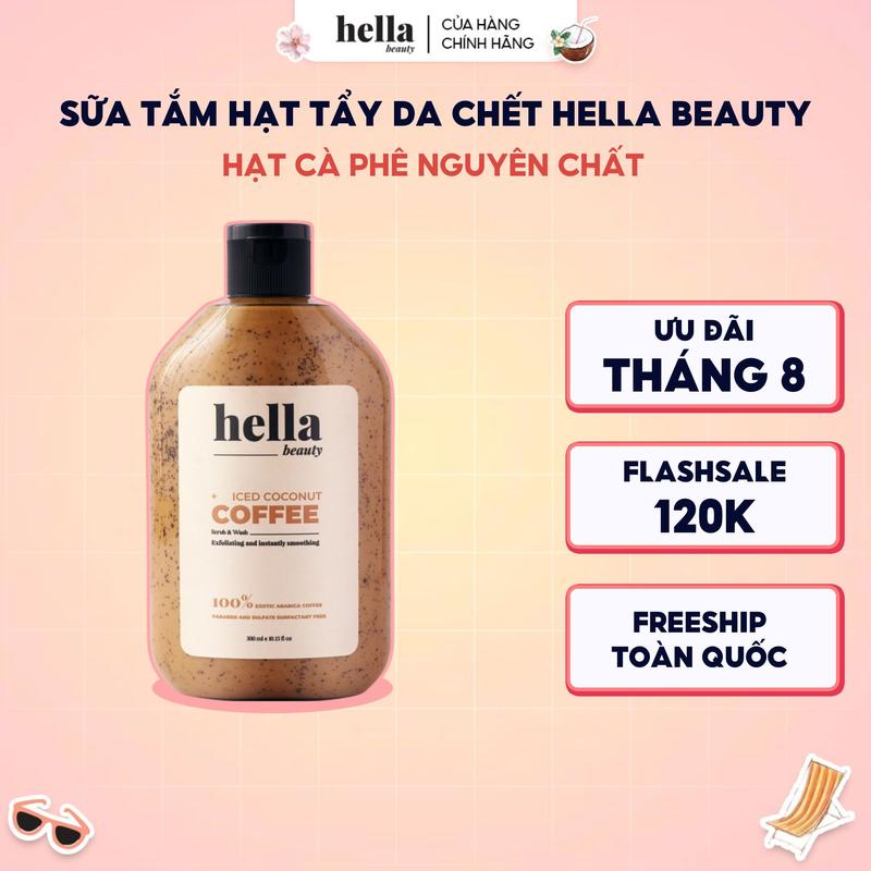 Sữa tắm tẩy tế bào chết hạt cà phê Hella Beauty 300ml