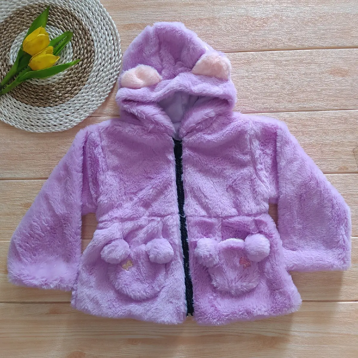 Jaket bayi perempuan bulu halus usia 6-18 bulan / sweeter bayi perempuan usia 6-18 bulan jaket  bulu Pink Ungu