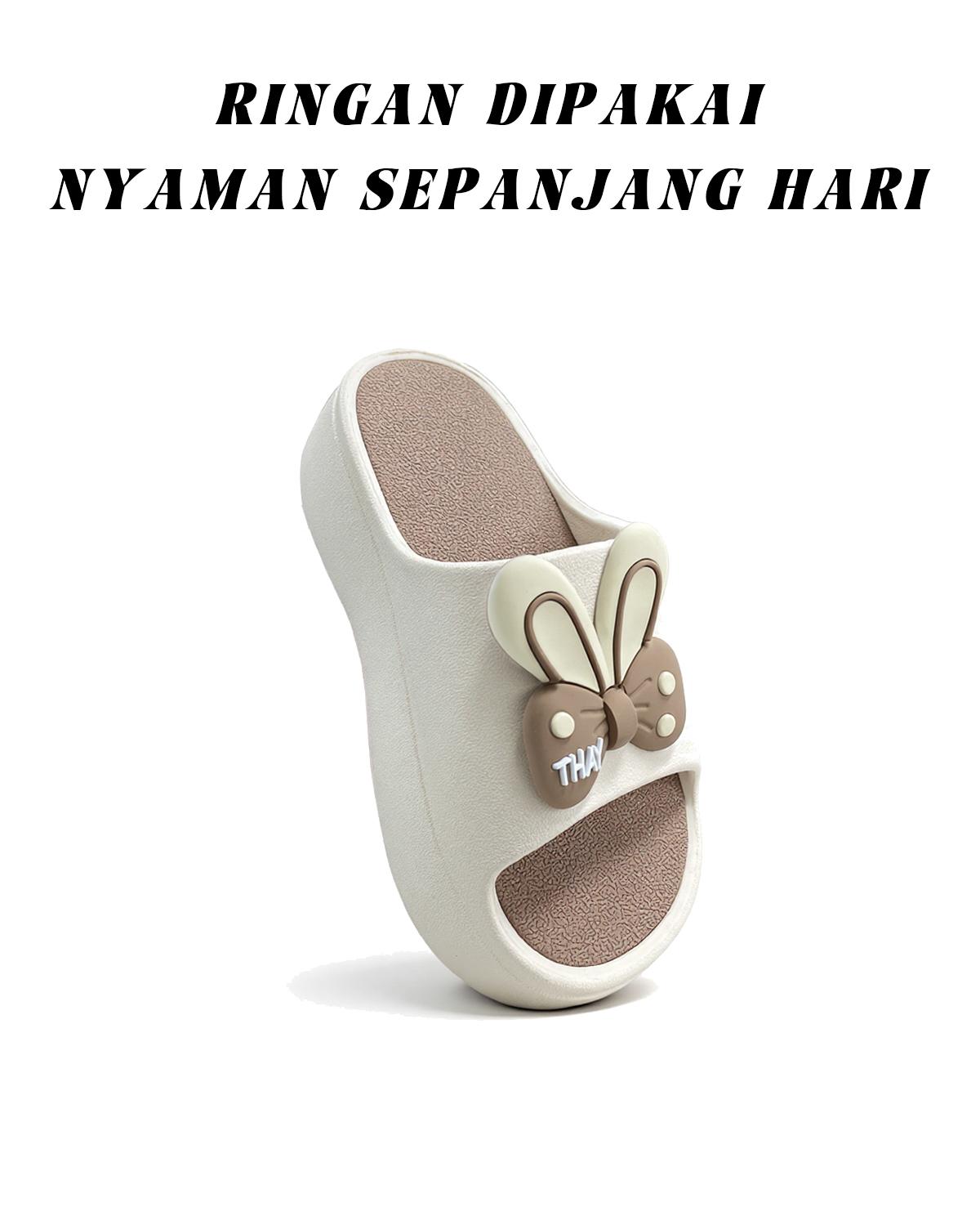 !!! ROOTHAY Sandal Sandal Slop Jelly Karet Model Bear Wanita Rumah Slipper / Sandal Indoor Kartun Sandal Selop Rumah Wanita Carton Happy Papi Gaya Korea Anti Air Kekinian Trendi(RT018-1) Sendal Shoes sandal  eva  wanita sendal  selobok