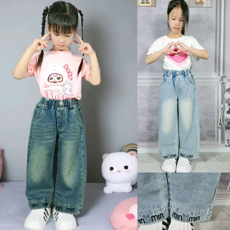 HANNA XUKA Quần Jean Bé Gái MA001 Chất Liệu Jean Mềm Mại Phong Cách Thời Trang 2 Màu Size 11-17 16-50KG Dễ Thương Dành Cho Bé Từ 5-14 Tuổi 0