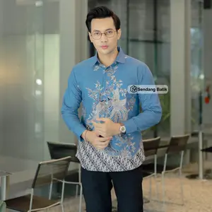 Kemeja Batik Motif Narapati Biru Slimfit Lapis Furring Erro Katun Modern Premium Pria Panjang Baju Casual Distro Dewasa Formal Motif Simple Baju Kondangan Lebaran Cowok