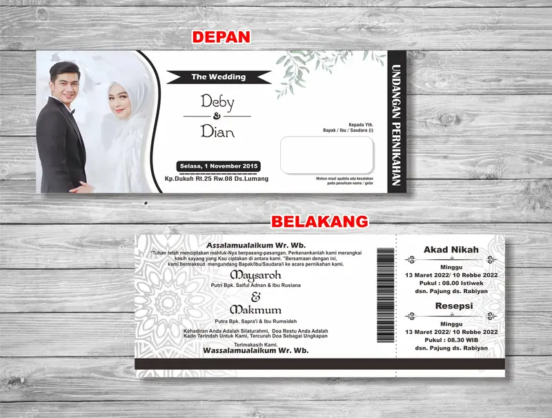 (50PCS) UNDANGAN 1 LEMBAR H_1 (BOLAK BALIK) MINIMALIS DAN MURAH Plastik Cards 2