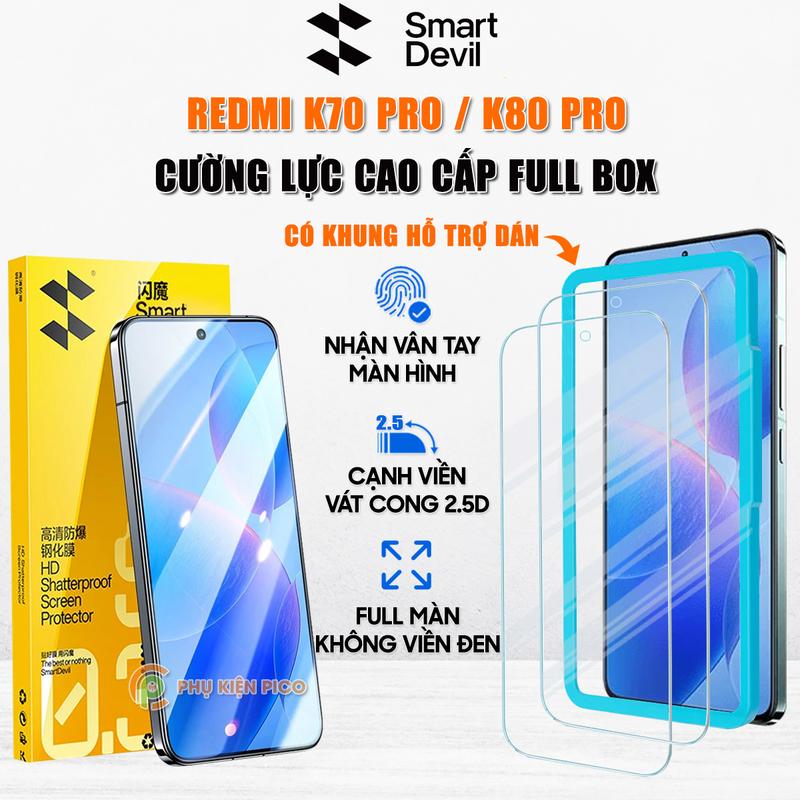 Kính cường lực Smart Devil dành cho điện thoại Xiaomi Redmi K70 Pro / K80 Pro full màn hình có khung hỗ trợ dán - Phụ kiện