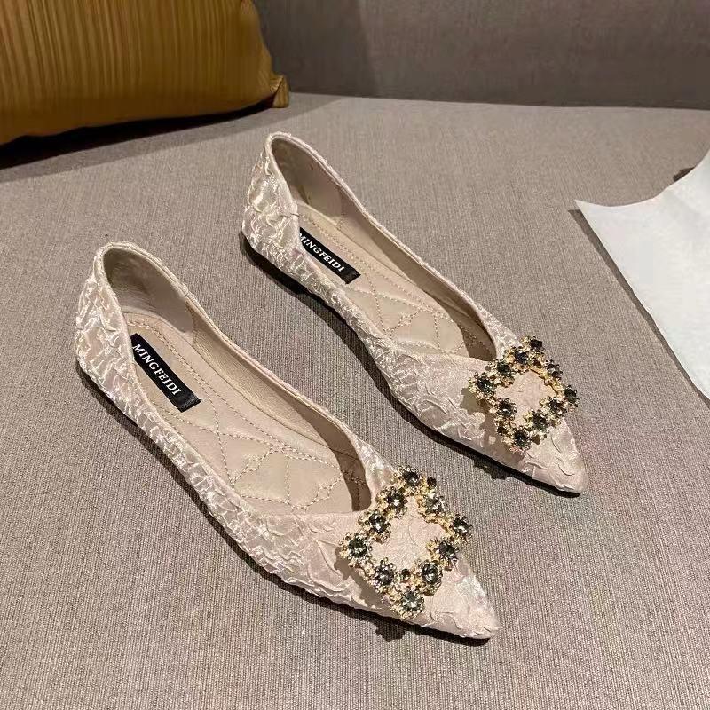 Giày Dễ Phối Đồ Đế Mềm, Cắt Thấp, Mũi Nhọn, Ngoại Cỡ, Bơm Phẳng, Phong Cách Wanwan Quý Cô Cổ Tích Nhẹ Nhàng, Hàng Mới Về Mùa Lò Xo 2024, Thích Hợp Cho Tất Cả Các Mùa 0
