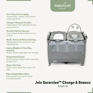Joie Excursion Change & Bounce Furniture Kasur Empuk – Travel Cot dengan Changer & Bouncer Portabel, Newborn/Bayi Tidur Nyenyak