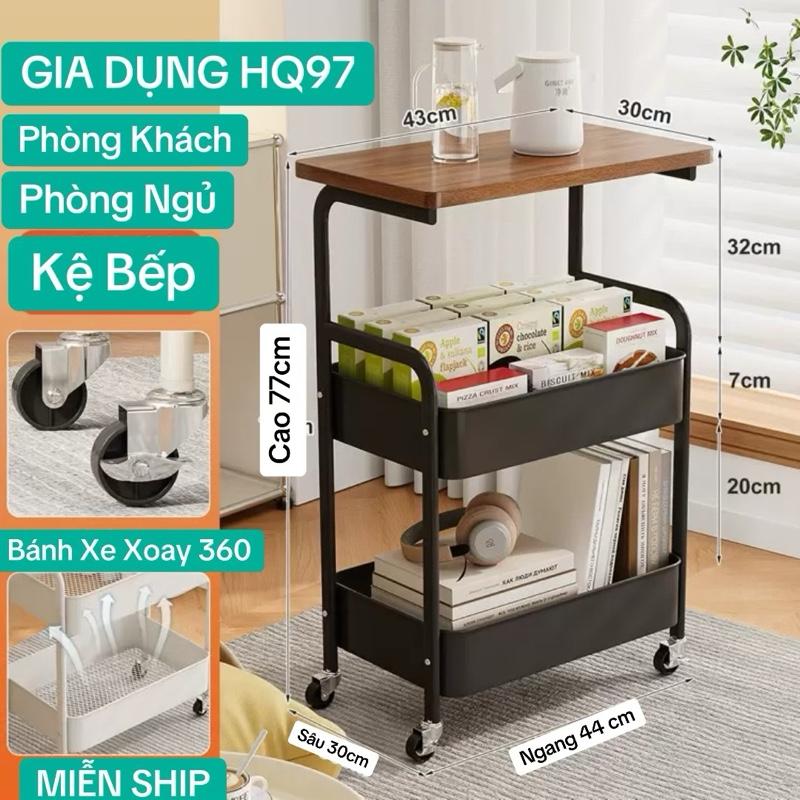 HÀNG L1 KHUNG SẮT KỆ 3 TẦNG CÓ BÁNH XE CHẮC CHẮN - BỀN BỈ - Bằng Kim Loại Mặt Bàn Gỗ MDF - Decor Phòng Ngủ - Phòng Khách - Phòng Bếp- Ban Công - Có Bánh Xe Khoá Được