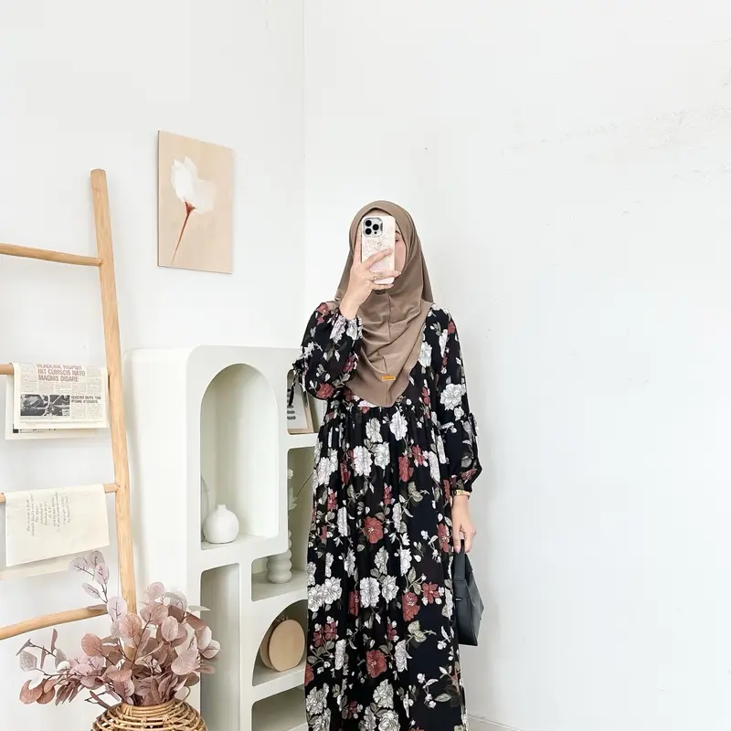 Aurel Dress Pita Model Lengan Balon Bahan Rayon Diamond Busana Muslim Wanita Motif 7