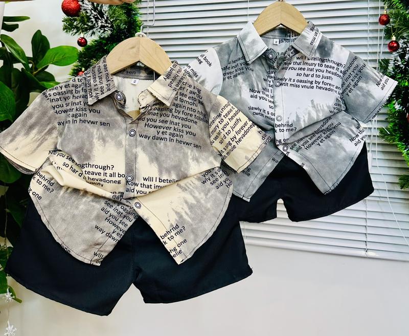  cả sét áo sơ mi lụa kèm quần vải tây cho bé trai đi tiệc size 9kg đến 30kg phong cách lịch sự 