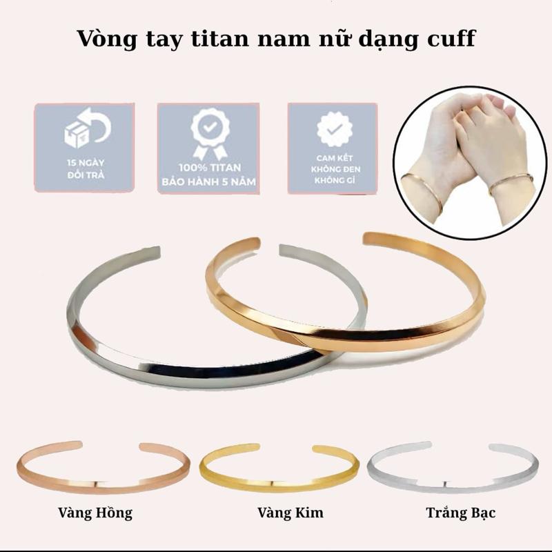 Vòng tay nam nữ dang cuff chất liệu titan không gỉ sét
