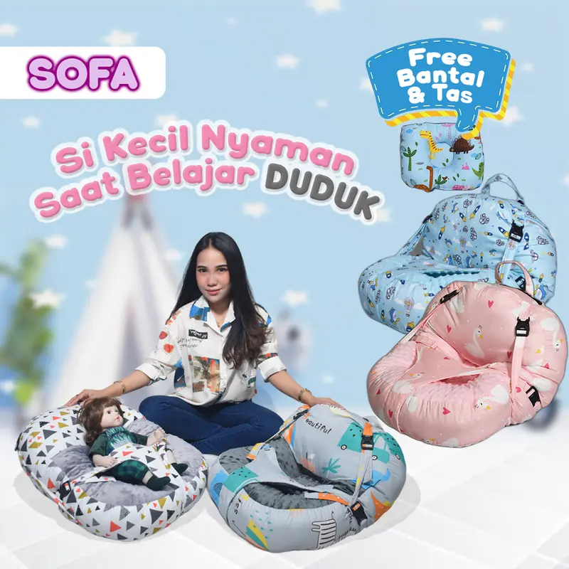 Sofa Bayi DUDUK MINKY DOT SUPER LEMBUT JUMBO Multifungsi Dengan Gesper Pengaman Free Bantal Peyang dan Tas 0