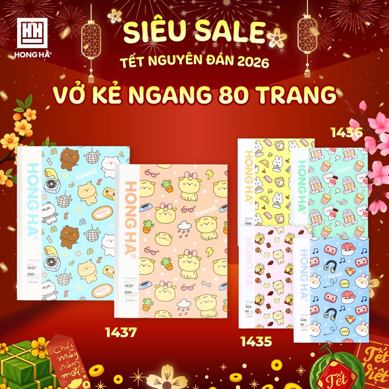  Lốc 5 Quyển Vở Kẻ Ngang 80 120 200 Trang Hồng Hà Study Kawaii - 1435 1436 1437 
