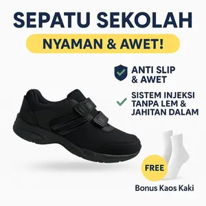[BONUS KAOS KAKI]- Sepatu Sekolah Anak Full Injection Cowok Cewek TK SD SMP Perekat Velcro Jahit Dalam&Tanpa Lem Ukuran 27-37 Sneakers Anak Fashion Trend Terbaru