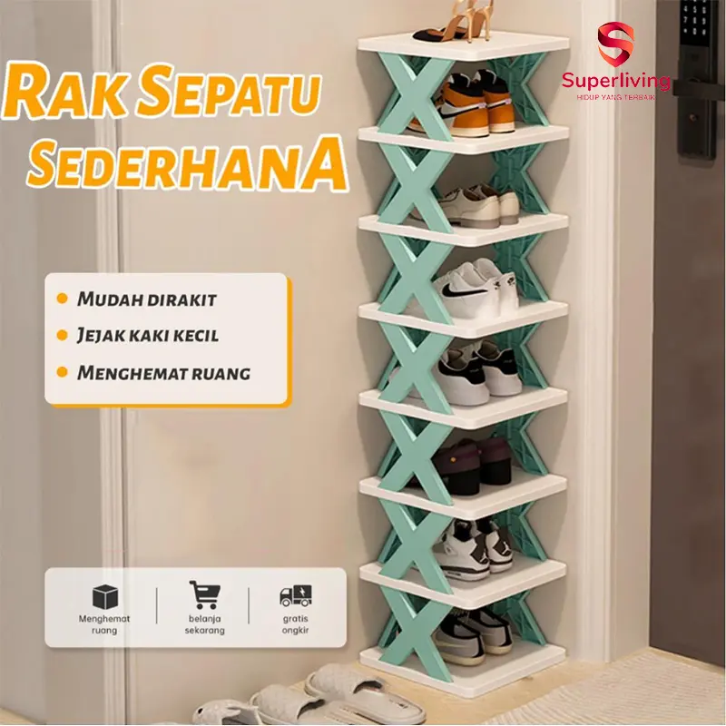 Rak sepatu X tempat rak sepatu 4/5/6/7/8/9 susun rak sendal tempat sendal rak serbaguna plastic Plastik