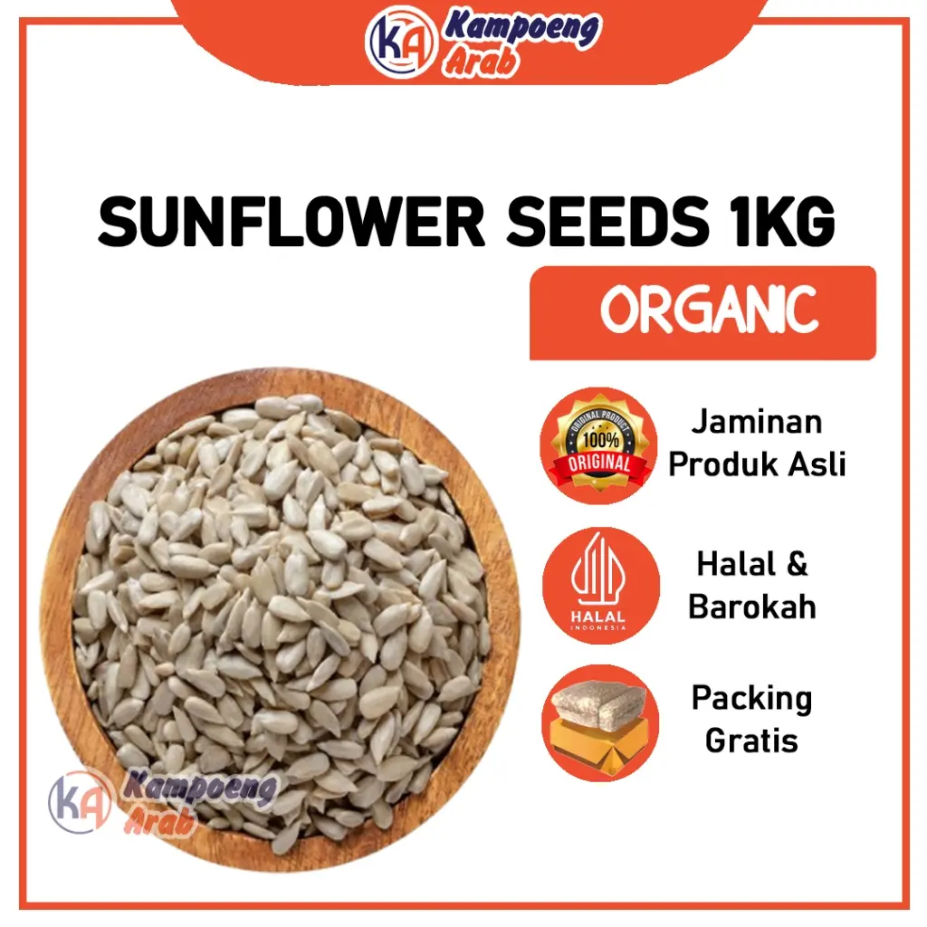 SUNFLOWER SEED 1KG RAW Organic Kuaci Kupas Camilan Snack Muesli Granola Trail Mix Sarapan