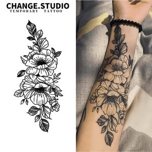 รอยสักชั่วคราว สีพื้น ลายเต็มแขน ดีไซน์ดอกไม้ ติดทนนาน 15 วัน กันน้ำและทนต่อการสะท้อนแสง สติ๊กเกอร์รอยสัก