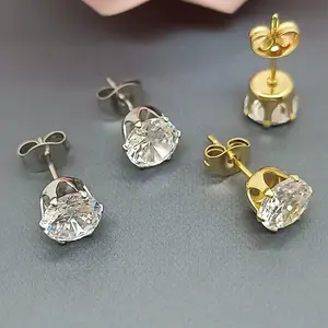 Anting Tusuk Titanium Wanita Permata Kekinian dan Terlaris Anti Karat dan Anti Luntur Earrings Emas