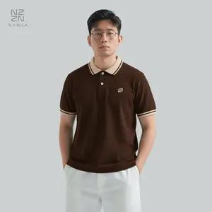 NAWLA - Atasan Kaos Polo Basic Pria Dewasa Lengan Pendek Coffee Baju Katun Combed Distro Casual Formal
