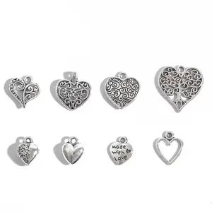 Beadia【10-50pcs】Charm Heart Antik Silver | Aksesoris Jewelry DIY | Liontin Kalung Gelang | Bahan Craft Perak Tibet