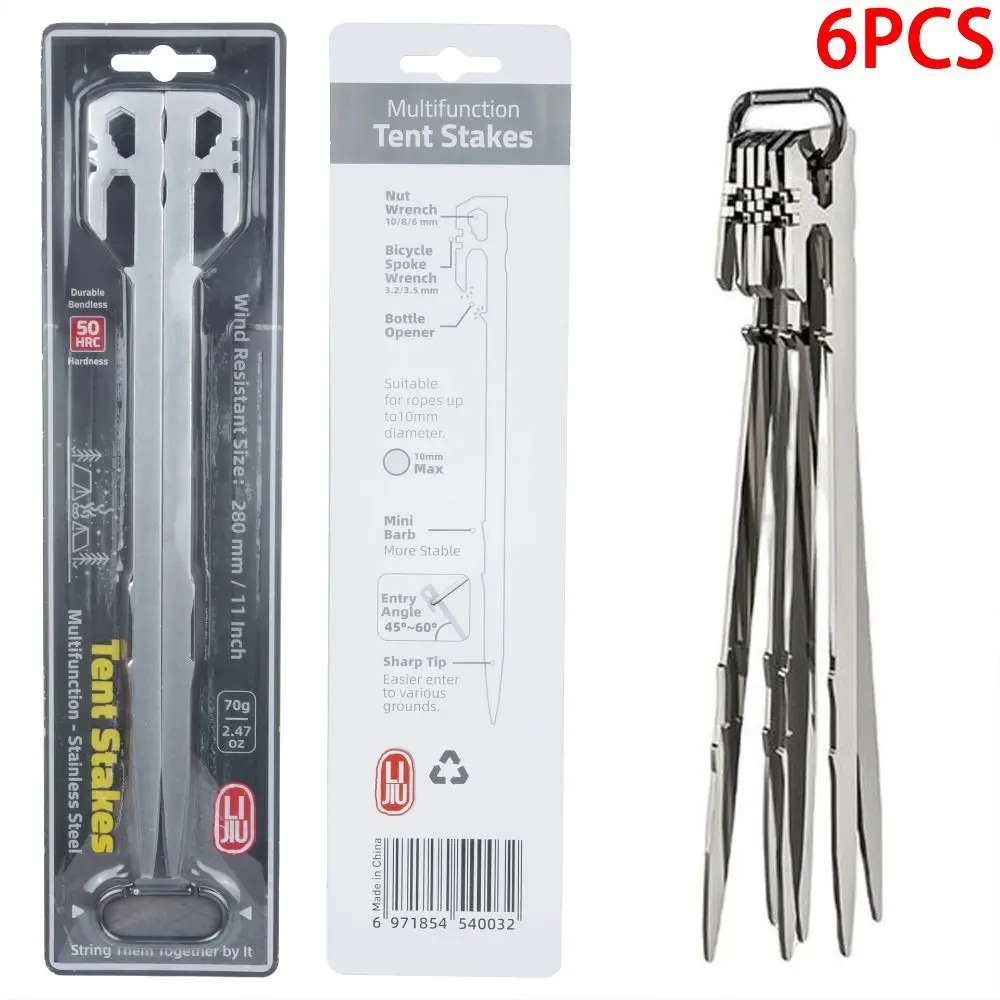 1/6pcs Hammock Trampoline Accessories 28cm 26cm Camping Tent Stakes Stainless Steel Thickening Canopy Tent Pegs Lengthening Camping Ground Nail Outdoor Camping Hiking