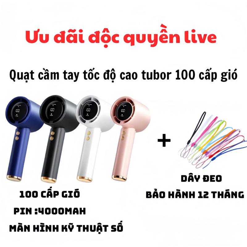  Quạt Cầm Tay Tốc Độ Cao Có Kèm Dây Treo Turbo Pin 5000mmAh 100 Tốc Độ Gió Điều Chỉnh Tự Do 