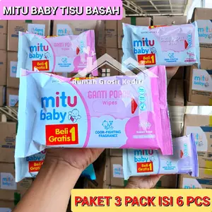 (PILIHAN PAKET 2 PACK DAN 3 PACK)  MITU Baby Tisu Basah Ganti Popok Dan Fresh & Clean Beli 1 gratis 1 Wipes Tissue