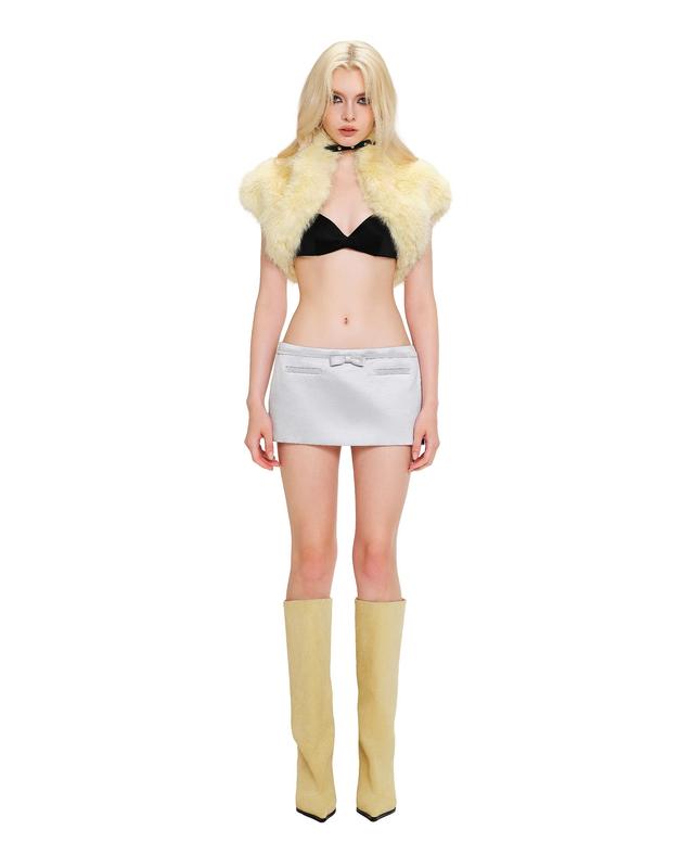 LSOUL - Tiam Jacket Áo Khoác Lông Croptop Ngắn Cổ Dây Da Đính Đinh Tán Cá Tính Thời Trang Nữ K25100258-1